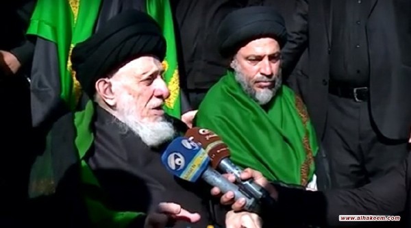 المرجع الحكيم  يشارك المؤمنين في مسيرتهم نحو كربلاء لإحياء أربعينية الإمام الحسين (ع)