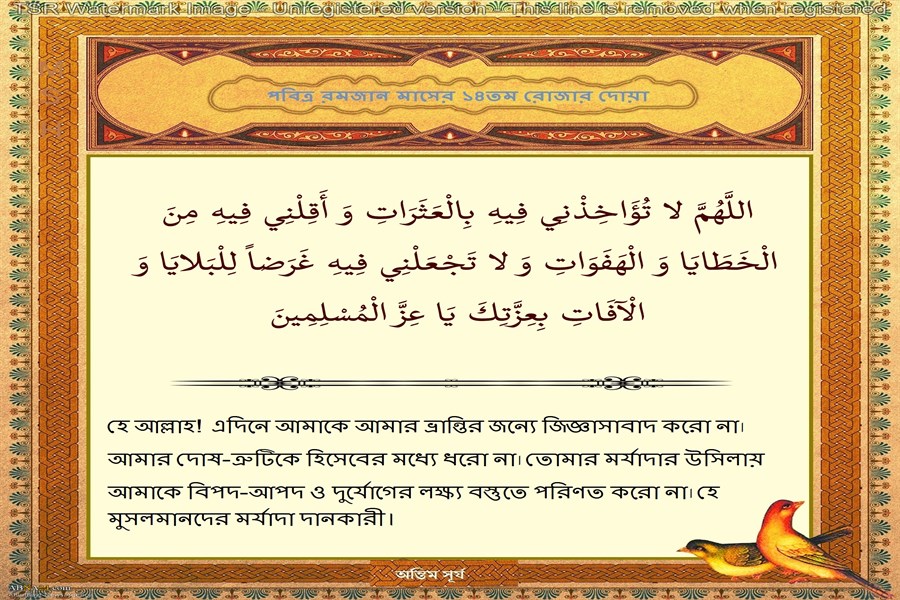 পবিত্র রমজান মাসের ১৪তম দিনের দোয়া