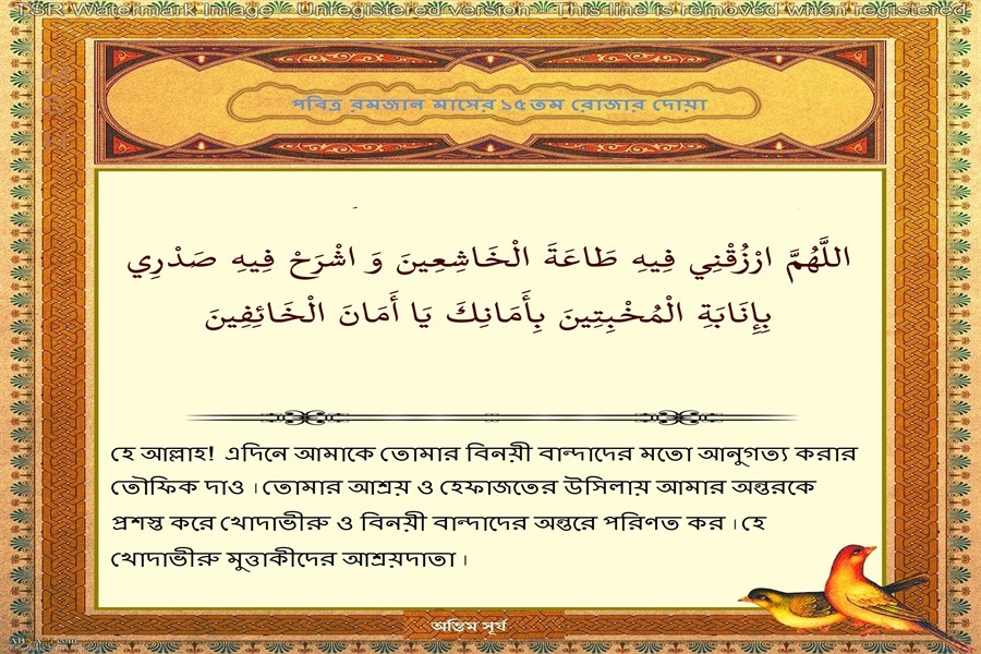 পবিত্র রমজান মাসের ১৫তম দিনের দোয়া