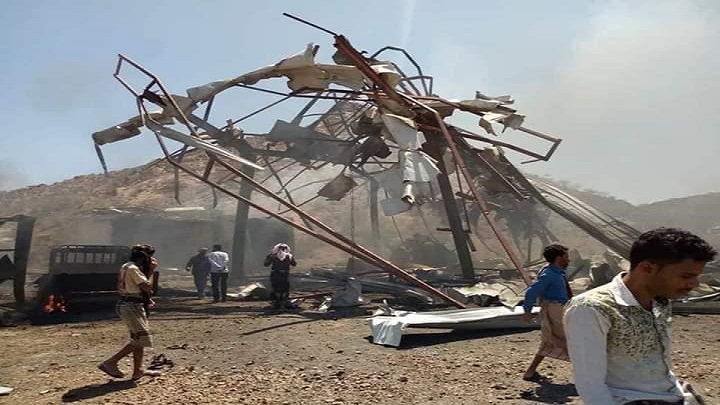 ارتفاع حصيلة جريمة طيران العدوان في تعز الى 12 شهيدا 