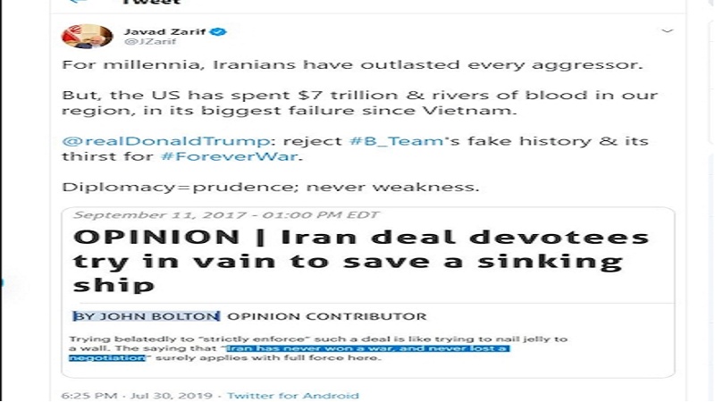 Зариф ҷавоби Трампро твиттерӣ дод