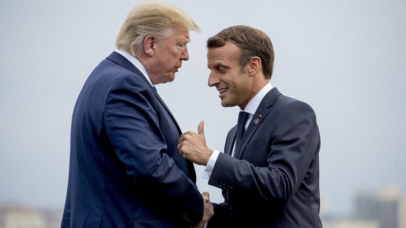 G7峰会结束时， 特朗普与马克龙召开新闻发布会