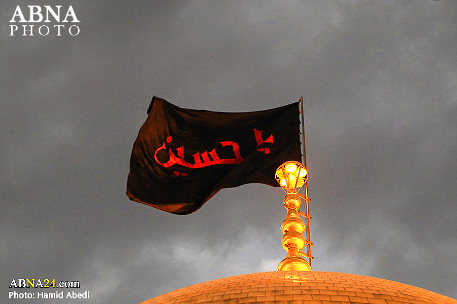 تصویری رپورٹ: حضرت معصومہ سلام اللہ علیھا کے گنبد مبارک پر پرچم حسینی نصب