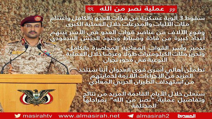 سقوط 3 ألوية عسكرية وفصيل للقوات السعودية وآلاف الأسرى واغتنام مئات الآليات.. الكشف عن عملية "نصر من الله" 