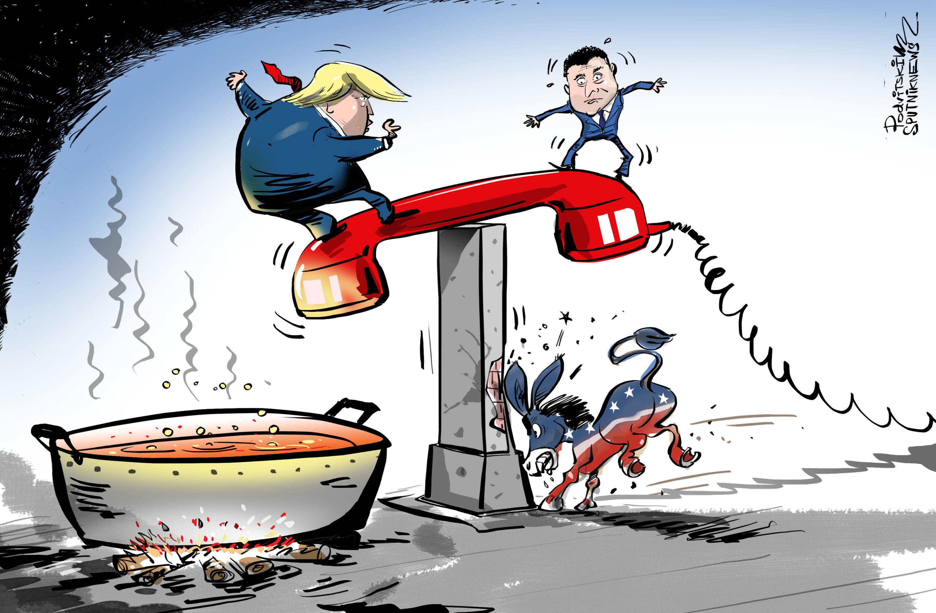 کاریکاتیر/ ترامب في خطر بسبب المكالمة مع الرئيس الأوكراني 