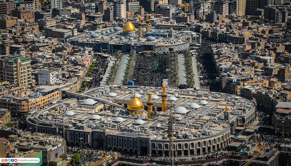 تقرير مصور/ صور فنية من الجو توثق الحشود المليونية الزاحفة باتجاه مرقدي الامام الحسين واخيه العباس (ع)