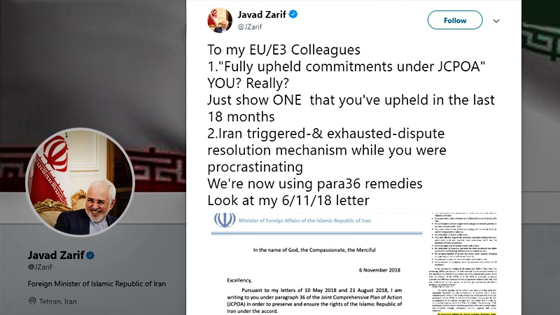 Zarif: İran Bercam’daki telafi haklarını kullanıyor