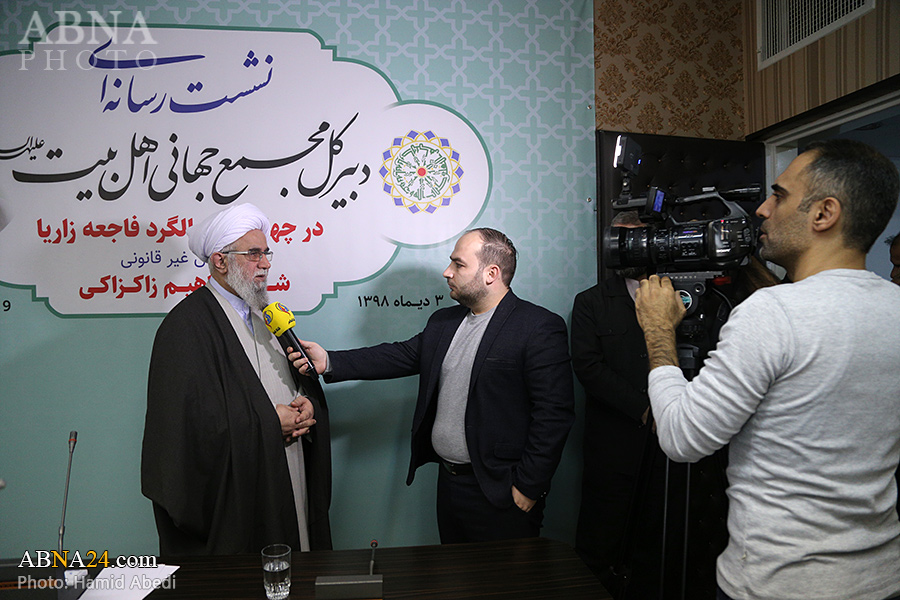 تقرير مصور/ لقاء صحفي مع أمين عام المجمع العالمي لأهل البيت (ع) في مؤتمر صحفي حول وضع الشيخ الزكزكي 