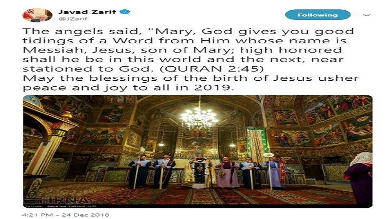 Zarif’ten Noel kutlama mesajı