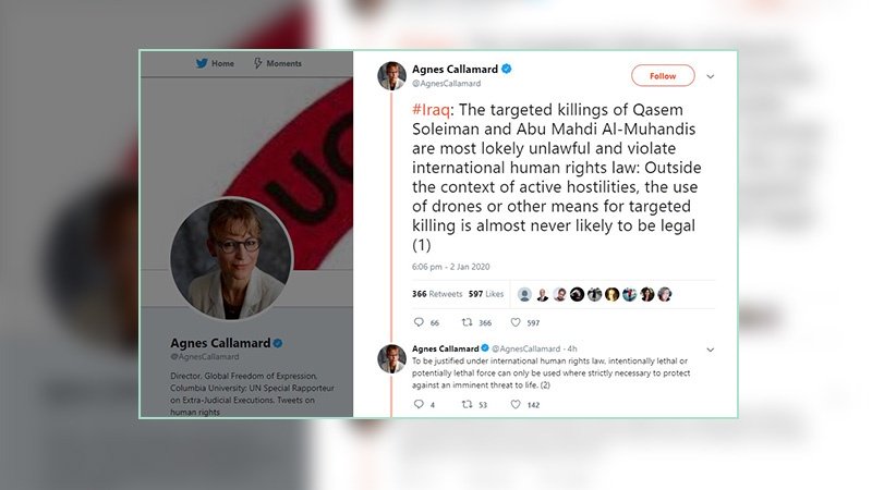 Relatora Especial de la ONU: “El asesinato del general Soleimaní es ilegal” 