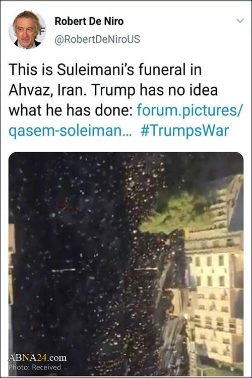 米国有名俳優　ソレイマーニ司令官葬儀の映像と共に反トランプのツイート