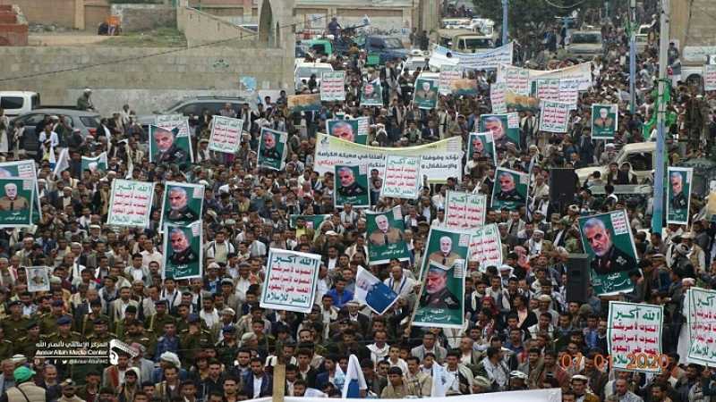 مسيرتان في ذمار وحجة تنديدا بجريمة اغتيال الشهيدين سليماني والمهندس 