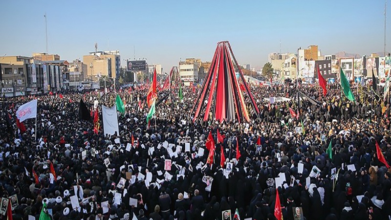 Маросими бошукӯҳи ташйиъи пайкари шаҳид Сулаймонӣ ва ҳамразмонаш, видое ҳамроҳ бо паёмҳои ҷаҳонӣ