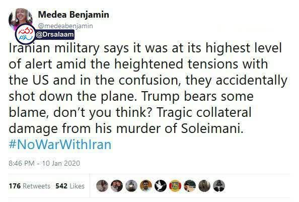 米国人平和活動家がトランプ米大統領を非難 「ウクライナ旅客機撃墜を引き起こすほどの世界的危機もたらした」