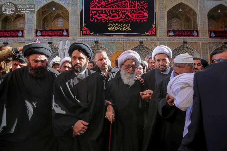 تقرير مصور/ آية الله الشيخ "بشير النجفي" يشارك بمسيرة فاطمية ومجلس عزاء في حرم امير المؤمنين(ع)