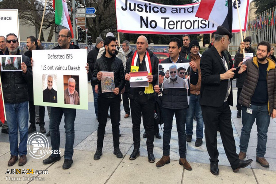 Protesters outside UN headquarters in Geneva condemn Lt. Gen. Soleimani assassination