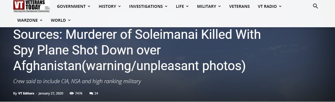 Comunicado de imprensa anuncia a morte do agente que dirigiu a operação do assassinato do general Suleimani na derrubada de um a