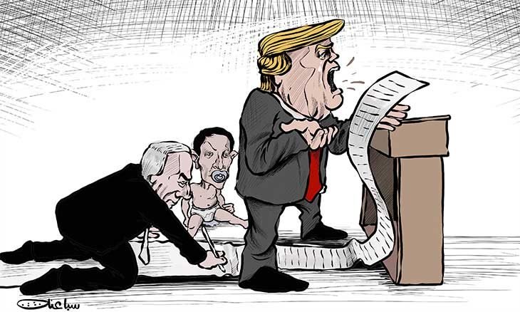 کاریکاتیر / خطاب ترامب في "صفقة القرن بشروط اسرائيلية 