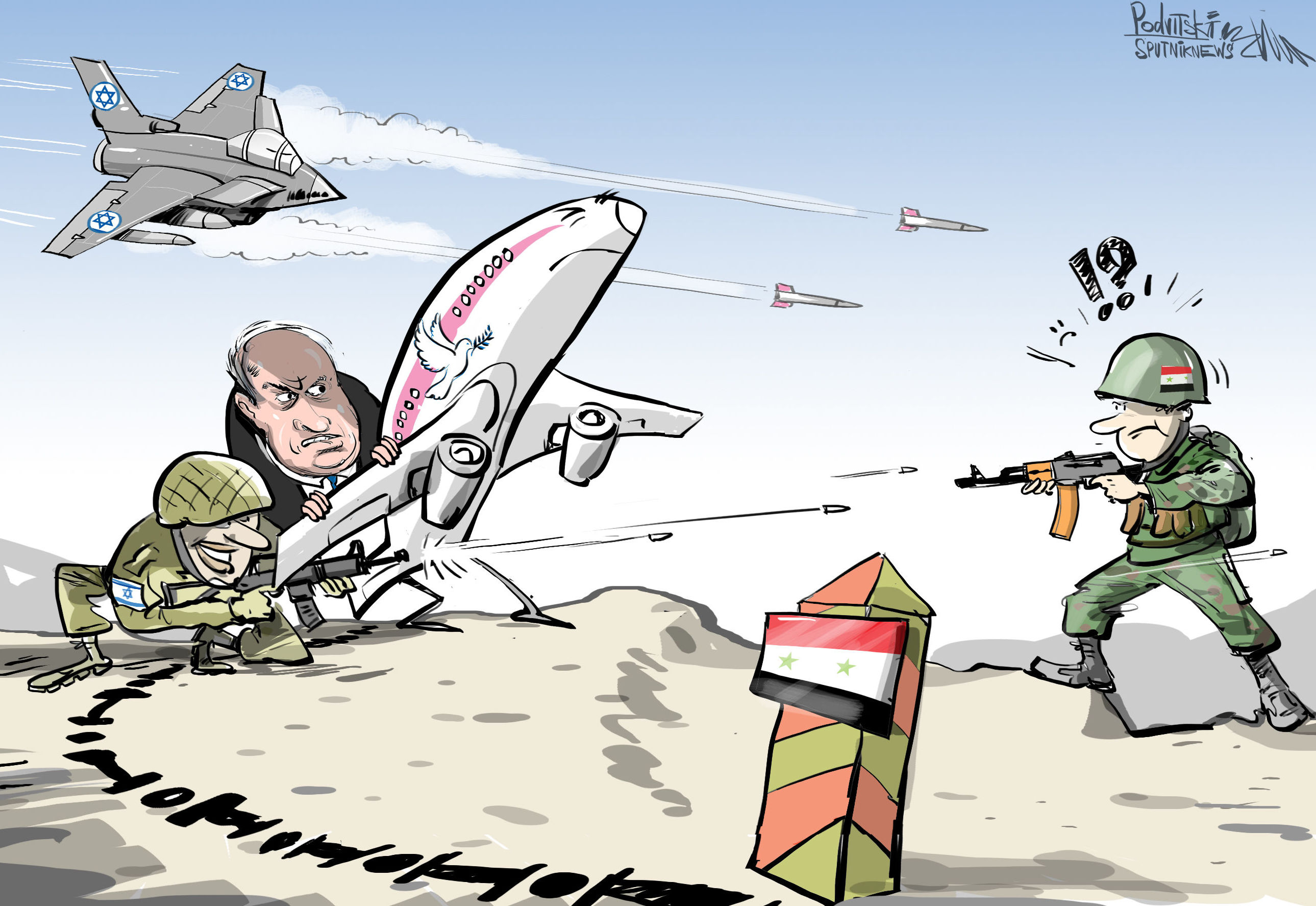 کاریکاتیر / قدرة إسرائيل القتالية... الاختباء خلف طائرة ركاب