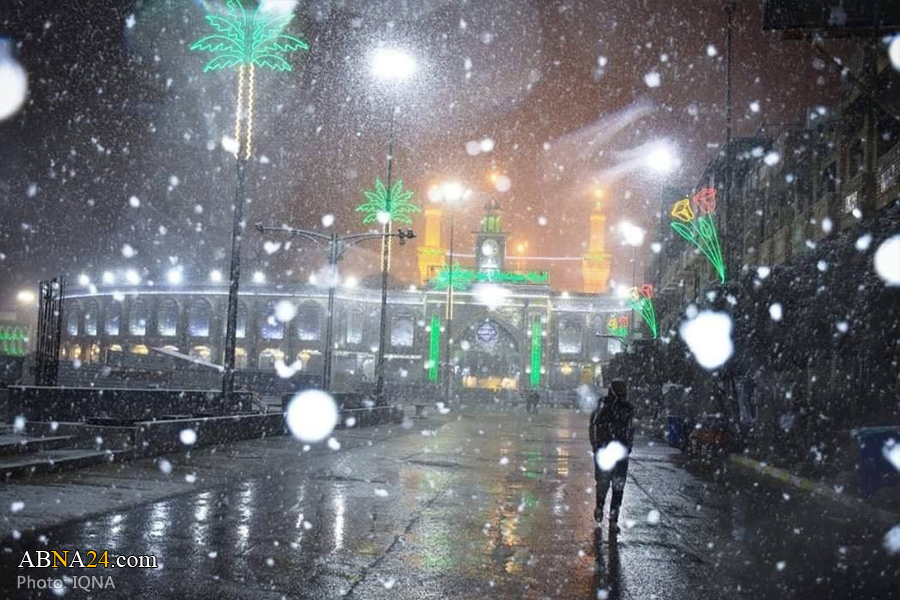 Snow falls in Karbala’s Bayn al-Haramayn for first time in decades (+Photos)