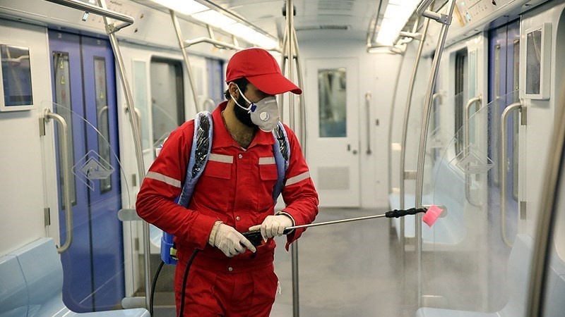 Cegah Corona, Gerbong Metro Mashhad Disemprot Disinfektan