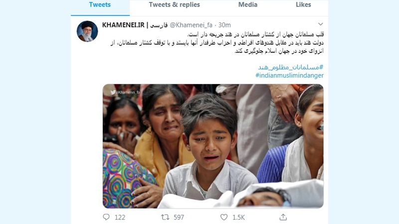 Iran: Ayat. Khamenei, “governo indiano fermi estremisti indù”