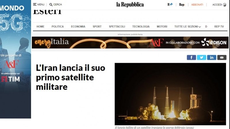 Iran, lancio satellite militare: La Repubblica, «notevole capacità degli scienziati locali»