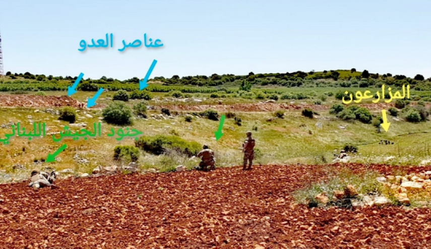 جنود الجيش اللبناني يستنفرون وجها لوجه مع قوة صهيونية كانت تصوب اسلحتها على مزارعين