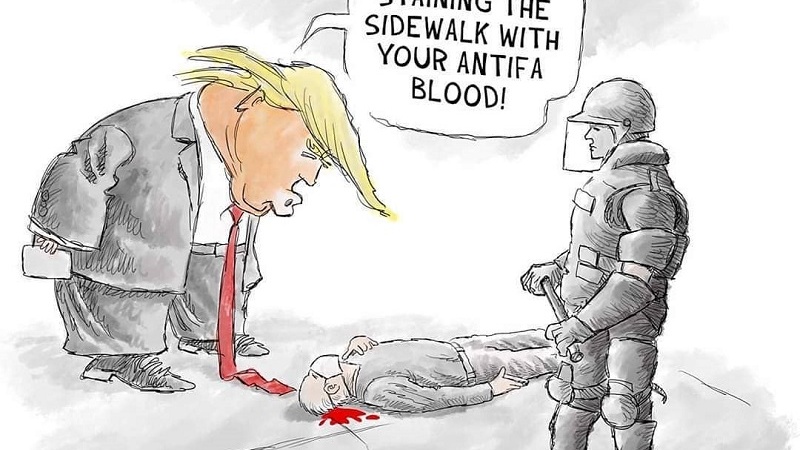 Карикатура на Трампа в адрес старого американского протестующего