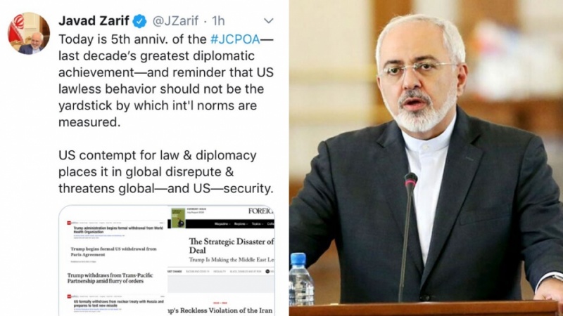 イラン外相、「米国による法と外交への蔑視が世界の安全を脅かしている」