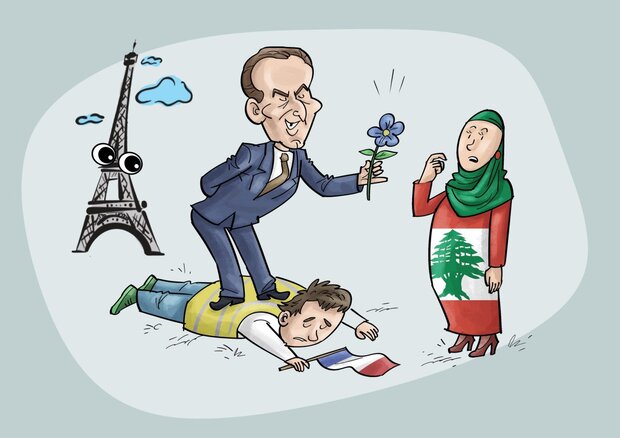 کاریکاتیر / مسرحية "التضامن مع لبنان" من إخراج "ماكرون"