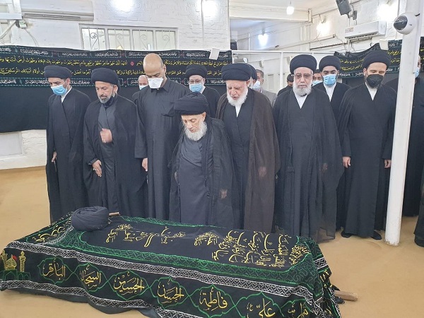 آية الله الحكيم يصلي على جثمان السيد محمد حسين الحكيم وتعزيات رئاسية بوفاته