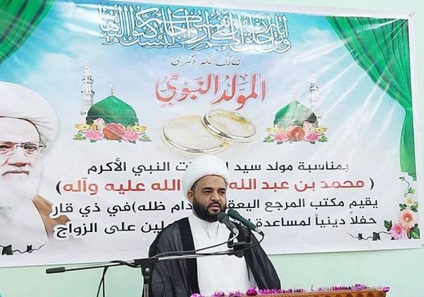 مكتب آية الله اليعقوبي يقيم قيم حفلاً دينياً ويساهم في تزويج الشباب
