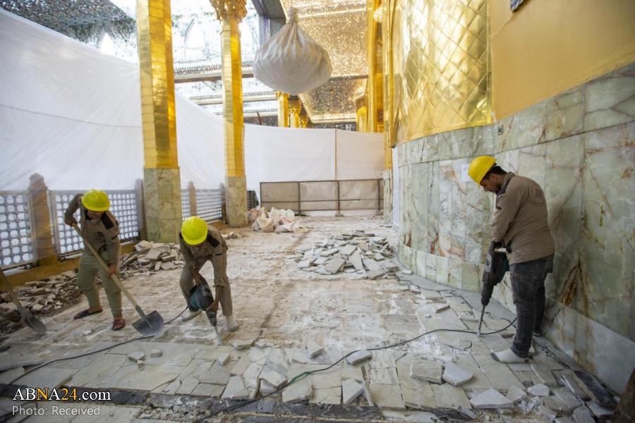 Photos: Commencing cladding work of Great Iwan ground of Al-Abbas Holy Shrine