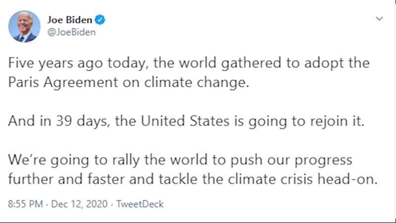 Joe Biden kündigt Rückkehr zum Pariser Klimaabkommen an