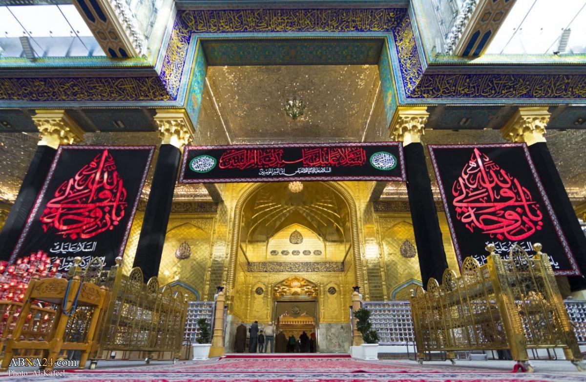 Al-Abbas holy shrine covered with black on demise anniversary of Lady Umm al-Baneen (+Photos)