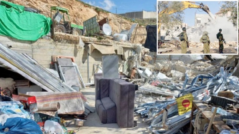 قابض صہیونیوں کے ہاتھوں فلسطینیوں کے گھروں کی مسماری جاری