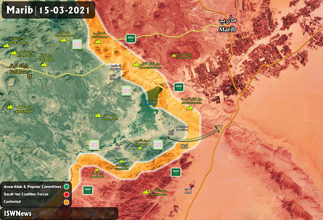 Latest updates on Marib front, 15 March 2021 (Map Update)