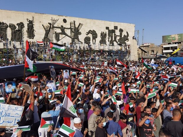 مئات الآلاف من العراقيين يتضامنون مع الشعب الفلسطيني في بغداد