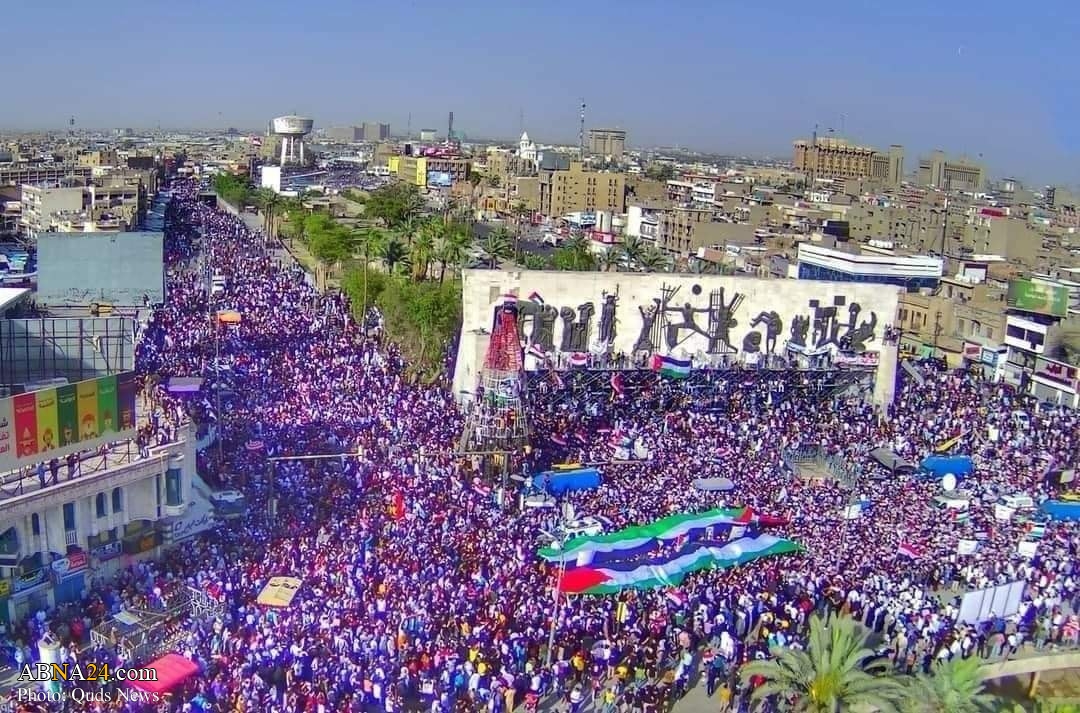 Photos: Tens of thousands Iraqis protest against Israeli aggression on Gaza and al-Quds