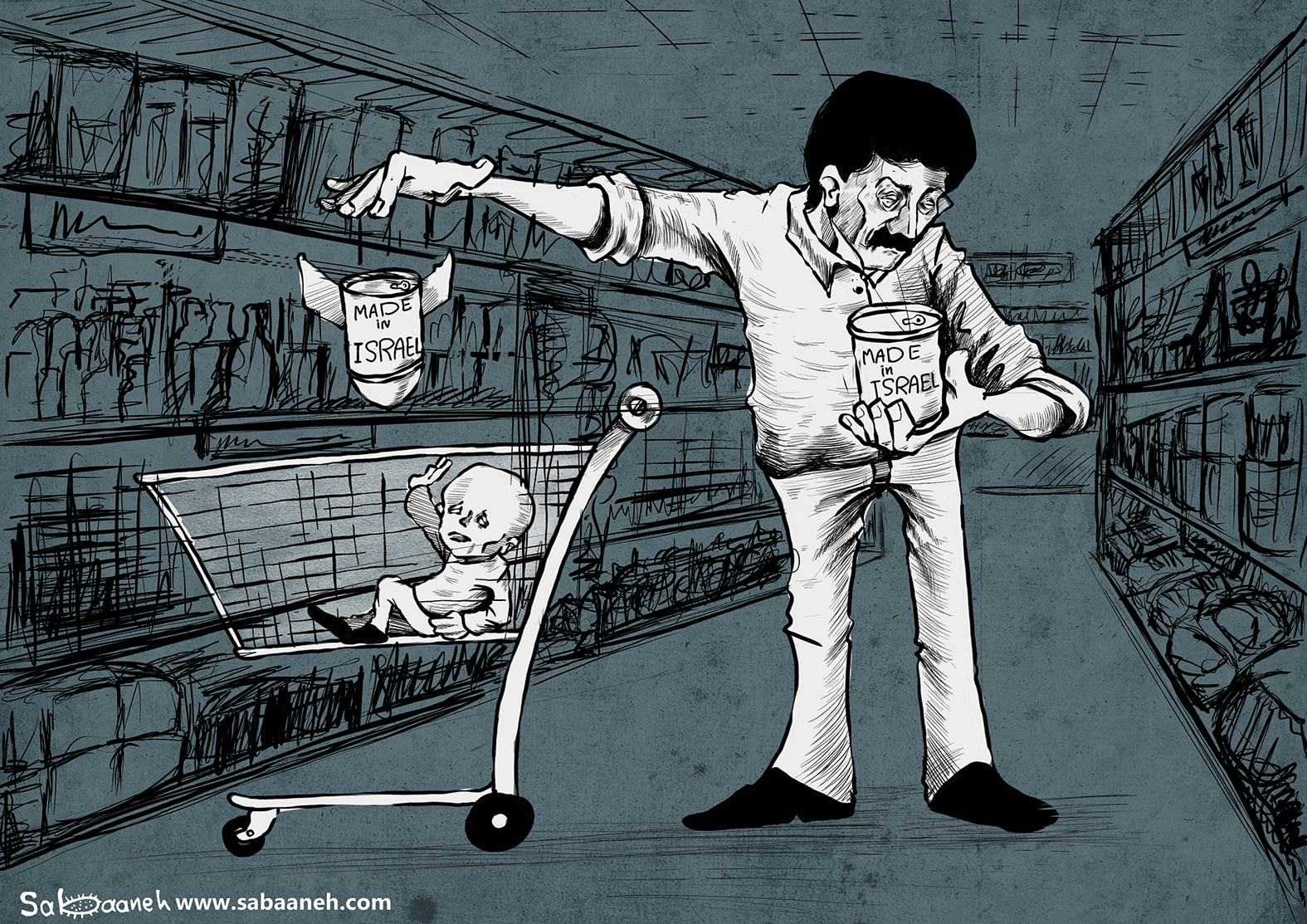 Cartoon: Where ever you are you can stand with Palestine; Just boycott Israeli products