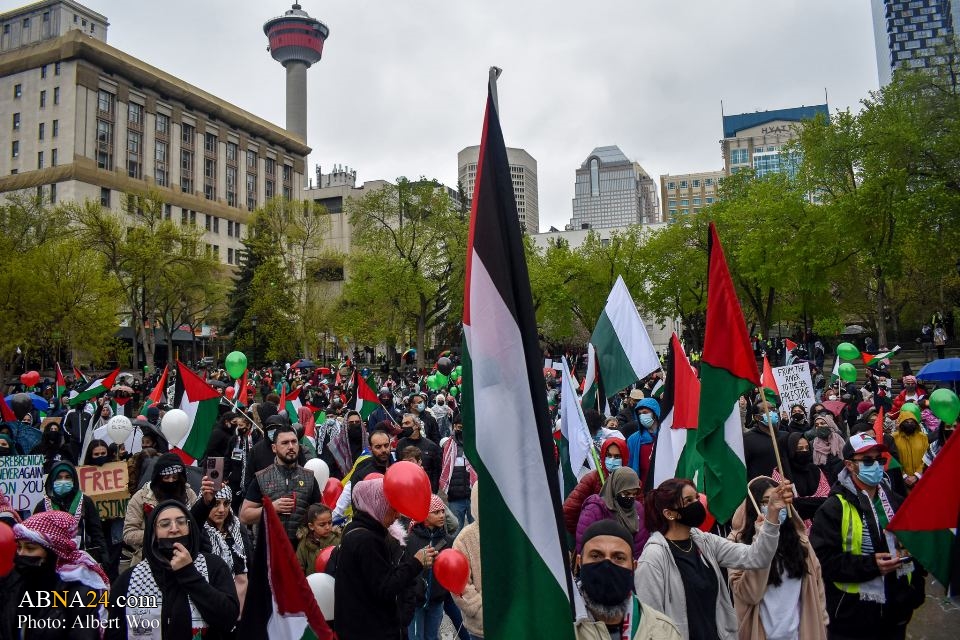تصویری رپورٹ/ کینیڈا کے شہر کیلگری میں فلسطینیوں کے ساتھ اظہار یکجہتی