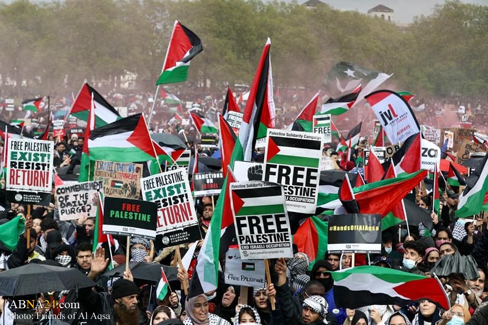 تصویری رپورٹ/ لندن میں فلسطینیوں کے ساتھ اظہار یکجہتی