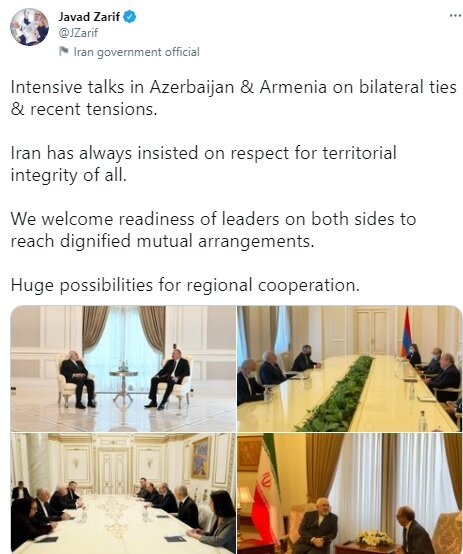 Foreign Minister Zarif: Iran always insisting on respect for territorial integrity