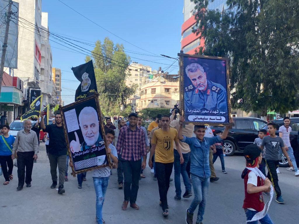 صور الشهيد قاسم سليماني في مهرجان النصر في غزة