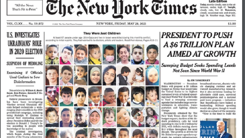 Публикация фотографий палестинских детей-мучеников на первой полосе New York Times