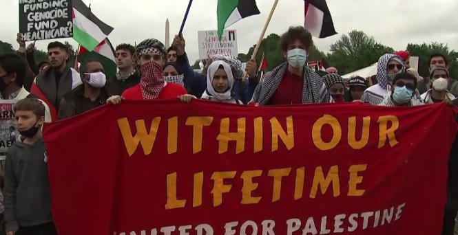 米ワシントンで、パレスチナ支持のデモが実施
