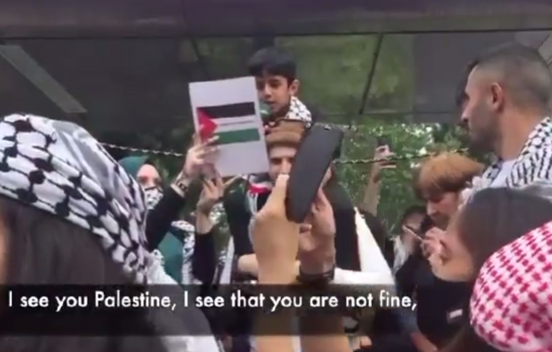 Video: “I see you Palestine” Poem by 7-year-old during protest at BBC media city Manchester, UK
