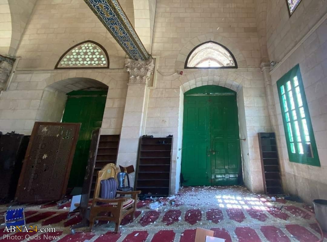 Photos: Damage resulting from Israeli attack today on Al-Aqsa Mosque compound in occupied al-Quds