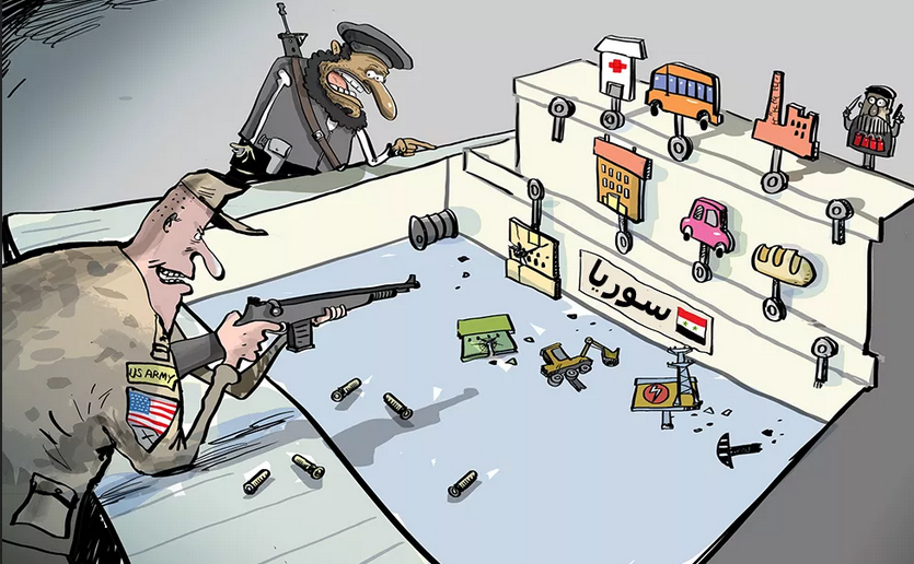 کاریکاتیر / أمريكا مع مرتزقتها تستهدف كل شيء في سوريا